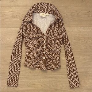 Anthropologie Brown & White Geometric vintage Shirt Maeve xs worn once